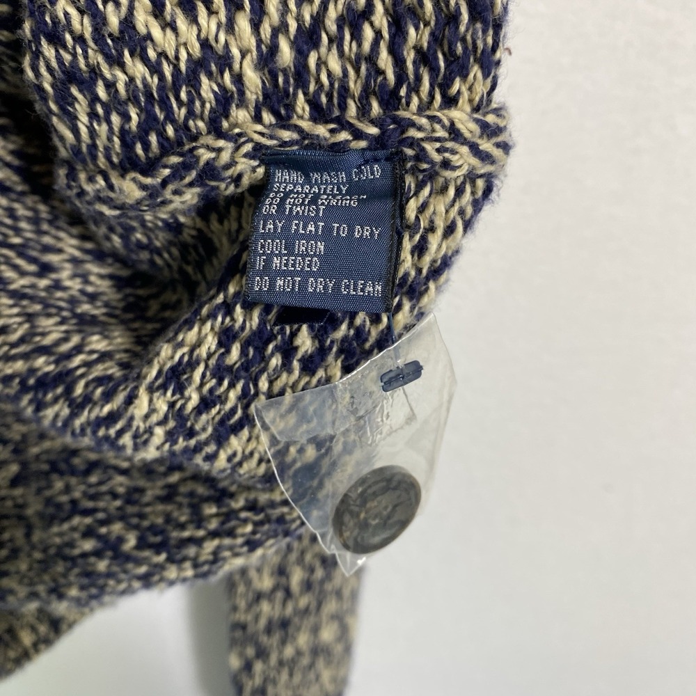 VTG Polo Ralph Lauren Mens Medium Shawl Collar Sweater Marled Blue Chunky Knit M - Picture 4 of 6